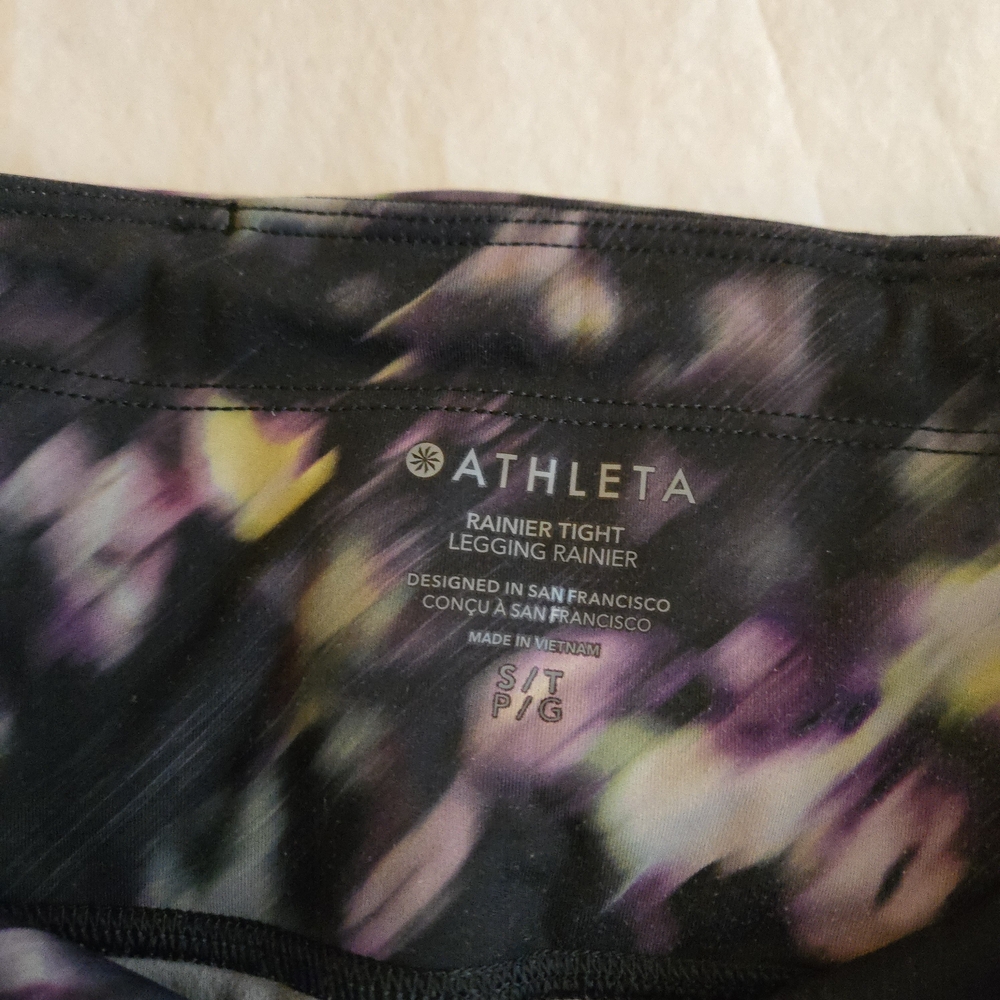 Athleta Small Tall Inseam Rainier High Rise Leggings Lyra Garden Black Purple - Picture 4 of 16